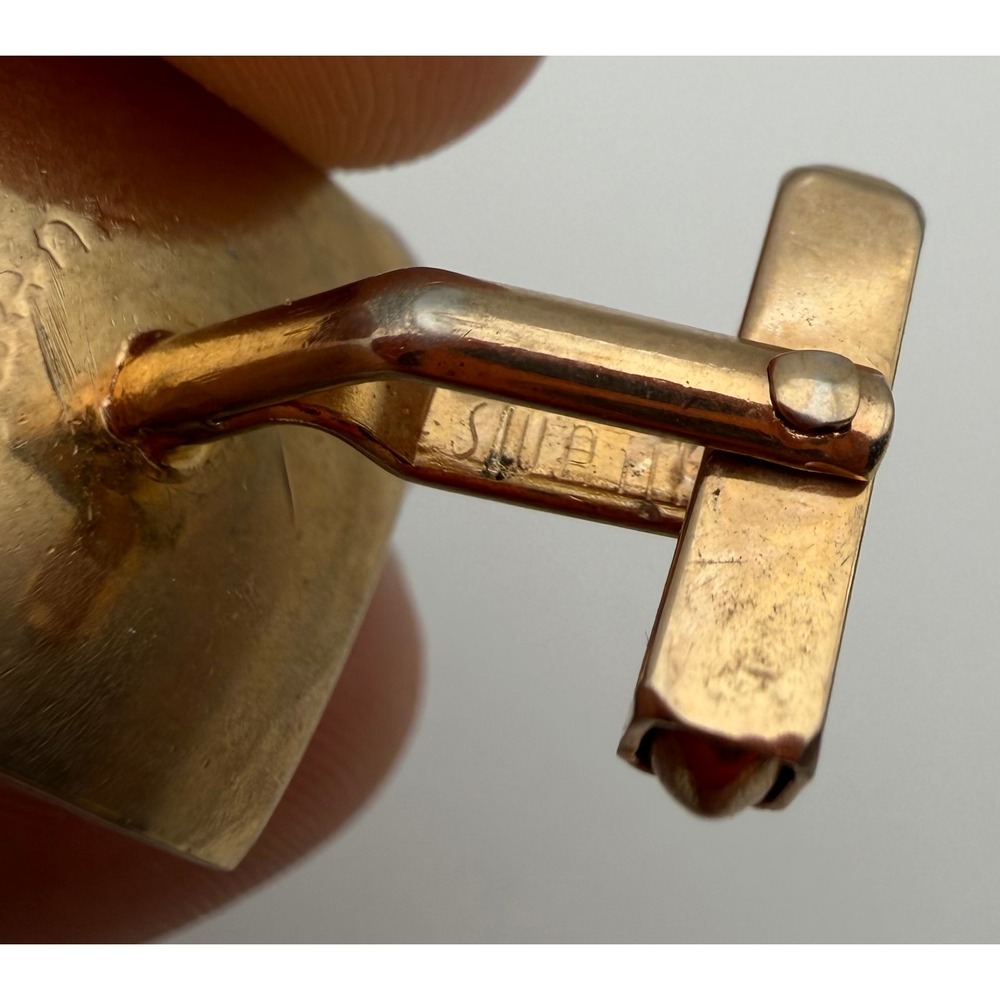 Vintage Swank Gold Tone Curved Square Amber Stone Inlay Cufflinks Mens Jewelry - Picture 8 of 9